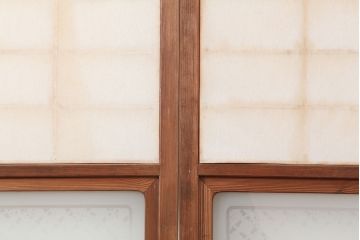 アンティーク建具　横額入り障子戸3枚セット(ガラス帯戸、引き戸、建具)(R-036763)