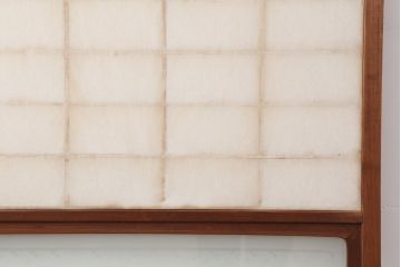 アンティーク建具　腰板ケヤキ材　横額入り障子戸2枚セット(ガラス帯戸、引き戸、建具)(R-036764)