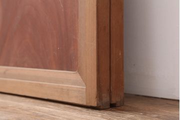 アンティーク建具　腰板ケヤキ材　横額入り障子戸2枚セット(ガラス帯戸、引き戸、建具)(R-036765)