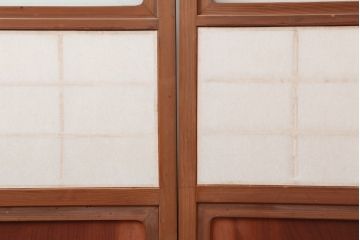 アンティーク建具　腰板ケヤキ材　横額入り障子戸2枚セット(ガラス帯戸、引き戸、建具)(R-036765)