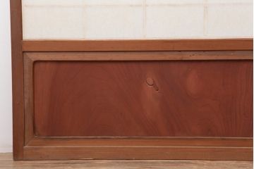 アンティーク建具　腰板ケヤキ材　横額入り障子戸2枚セット(ガラス帯戸、引き戸、建具)(R-036765)