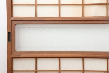 レトロ建具　昭和レトロ　昭和中期　横額入り!和の趣漂う障子戸3枚セット(ガラス帯戸、引き戸、建具)(R-036766)