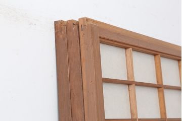 レトロ建具　昭和レトロ　昭和中期　横額入り!和の趣漂う障子戸3枚セット(ガラス帯戸、引き戸、建具)(R-036766)