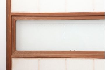 レトロ建具　昭和レトロ　昭和中期　横額入り!和の趣漂う障子戸3枚セット(ガラス帯戸、引き戸、建具)(R-036766)