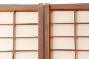 アンティーク建具　腰板ケヤキ材　横額入り障子戸2枚セット(ガラス帯戸、引き戸、建具)(R-036767)