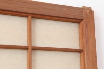 アンティーク建具　腰板ケヤキ材　横額入り障子戸2枚セット(ガラス帯戸、引き戸、建具)(R-036767)