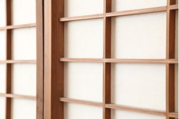 アンティーク建具　腰板ケヤキ材　横額入り障子戸2枚セット(ガラス帯戸、引き戸、建具)(R-036767)