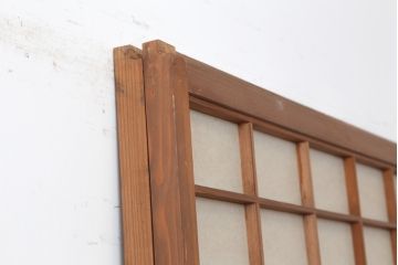 アンティーク建具　腰板ケヤキ材　横額入り障子戸2枚セット(ガラス帯戸、引き戸、建具)(R-036767)