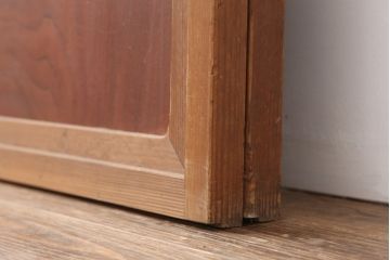 アンティーク建具　腰板ケヤキ材　横額入り障子戸2枚セット(ガラス帯戸、引き戸、建具)(R-036767)