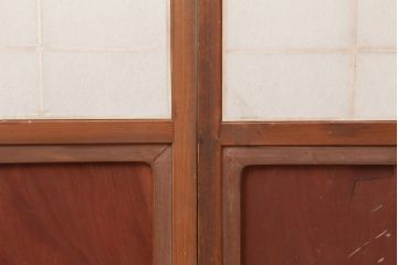 アンティーク建具　腰板ケヤキ材　横額入り障子戸2枚セット(ガラス帯戸、引き戸、建具)(R-036767)