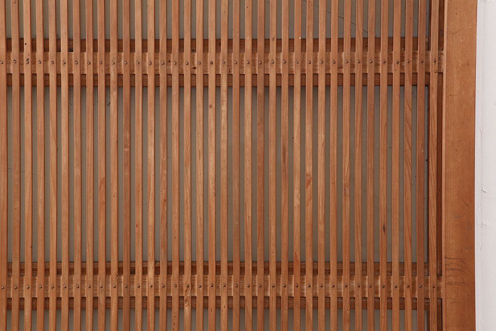 アンティーク建具　和製アンティーク　腰板ケヤキ材　裏ガラス入り　桟が存在感を放つ格子戸2枚セット(引き戸、建具)(R-036768)