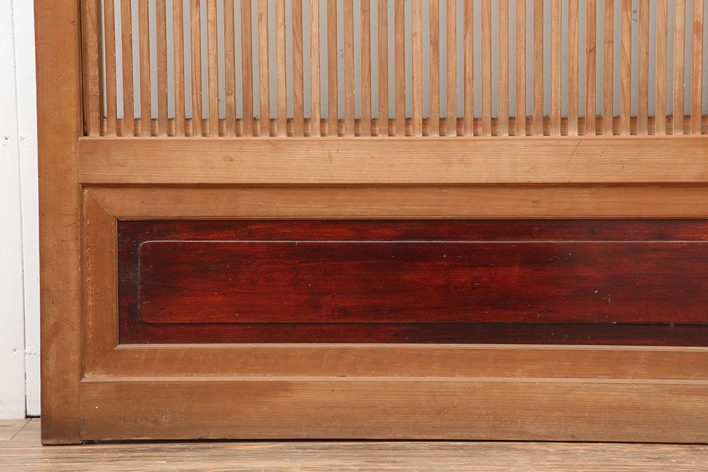 アンティーク建具　和製アンティーク　腰板ケヤキ材　裏ガラス入り　桟が存在感を放つ格子戸2枚セット(引き戸、建具)(R-036768)