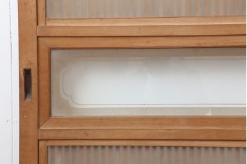 アンティーク建具　和製アンティーク　腰板ケヤキ材　裏ガラス入り　桟が存在感を放つ格子戸2枚セット(引き戸、建具)(R-036768)