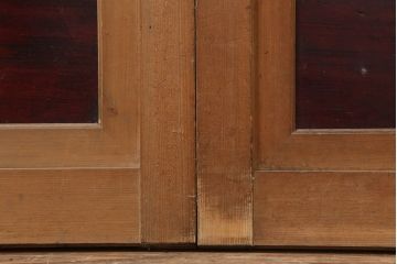 アンティーク建具　和製アンティーク　腰板ケヤキ材　裏ガラス入り　桟が存在感を放つ格子戸2枚セット(引き戸、建具)(R-036768)