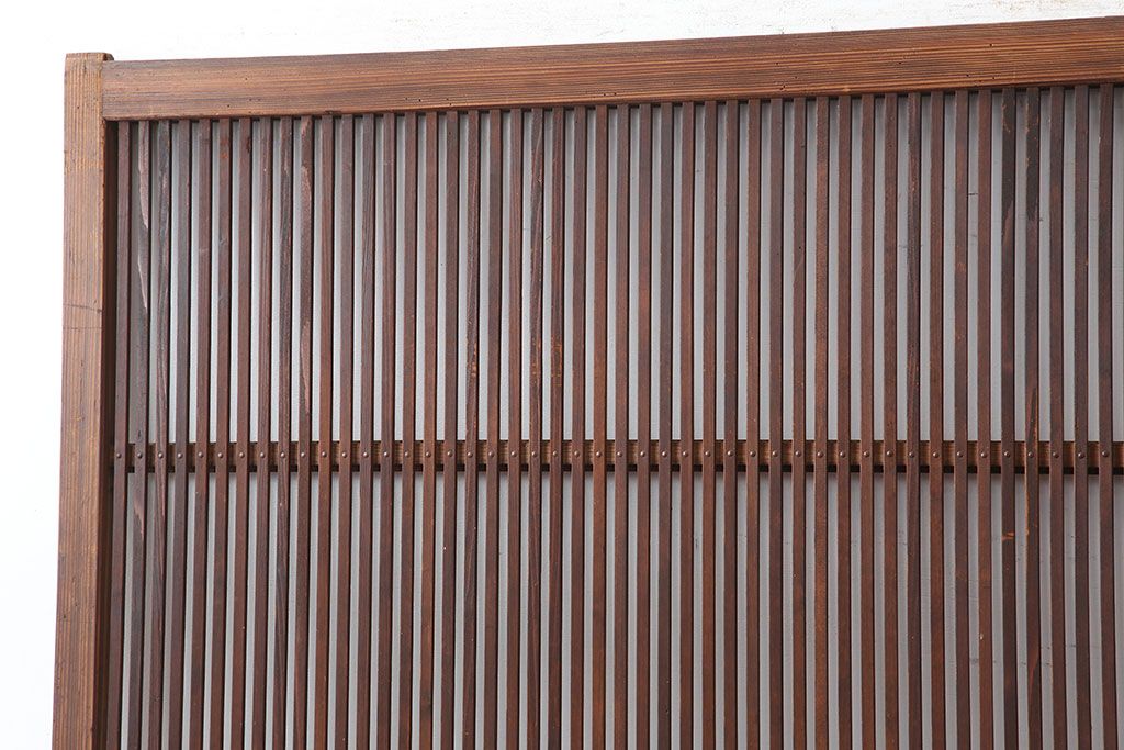 アンティーク建具　和製アンティーク　昭和初期　桟が存在感を放つ格子戸2枚セット(ガラス帯戸、引き戸、建具)(R-036770)