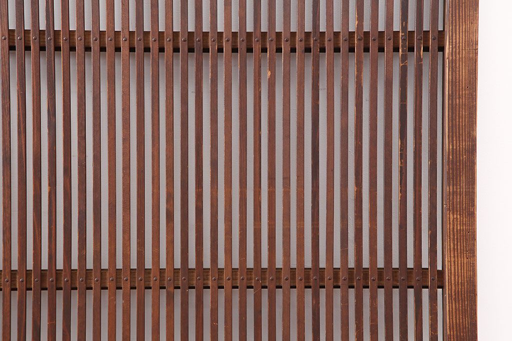 アンティーク建具　和製アンティーク　昭和初期　桟が存在感を放つ格子戸2枚セット(ガラス帯戸、引き戸、建具)(R-036770)