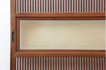アンティーク建具　和製アンティーク　昭和初期　桟が存在感を放つ格子戸2枚セット(ガラス帯戸、引き戸、建具)(R-036770)