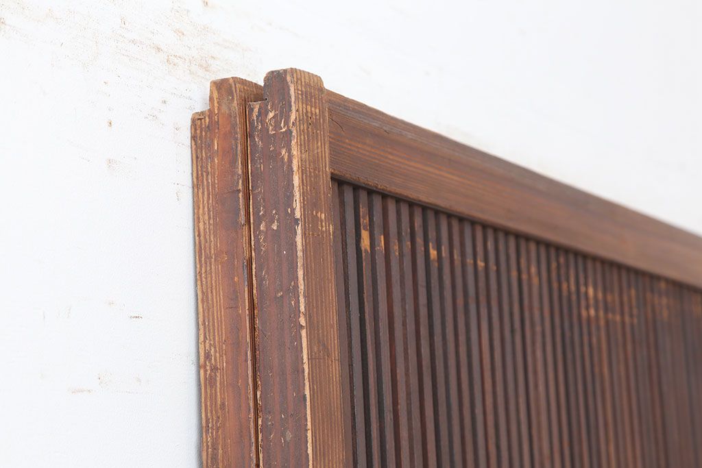 アンティーク建具　和製アンティーク　昭和初期　桟が存在感を放つ格子戸2枚セット(ガラス帯戸、引き戸、建具)(R-036770)