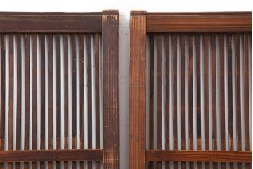 アンティーク建具　和製アンティーク　昭和初期　桟が存在感を放つ格子戸2枚セット(ガラス帯戸、引き戸、建具)(R-036770)