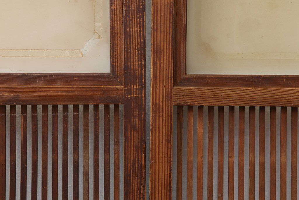 アンティーク建具　和製アンティーク　昭和初期　桟が存在感を放つ格子戸2枚セット(ガラス帯戸、引き戸、建具)(R-036770)