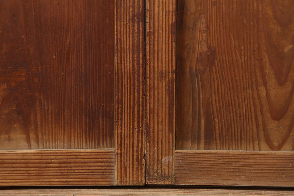 アンティーク建具　和製アンティーク　昭和初期　桟が存在感を放つ格子戸2枚セット(ガラス帯戸、引き戸、建具)(R-036770)