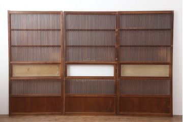 アンティーク建具　昭和初期　上品な和の空間づくりにおすすめな格子戸3枚セット(建具、引き戸)(R-036771)