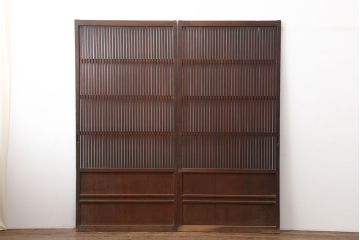 アンティーク建具　大正期　レトロな雰囲気が魅力の格子戸2枚セット(建具、引き戸)(R-036773)