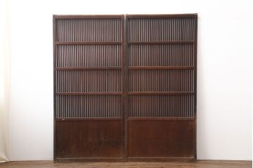 アンティーク建具　大正期　レトロな雰囲気が魅力の格子戸2枚セット(建具、引き戸)(R-036773)