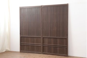 アンティーク建具　明治大正　レトロな雰囲気が魅力の平格子戸2枚セット(建具、引き戸)(R-036774)