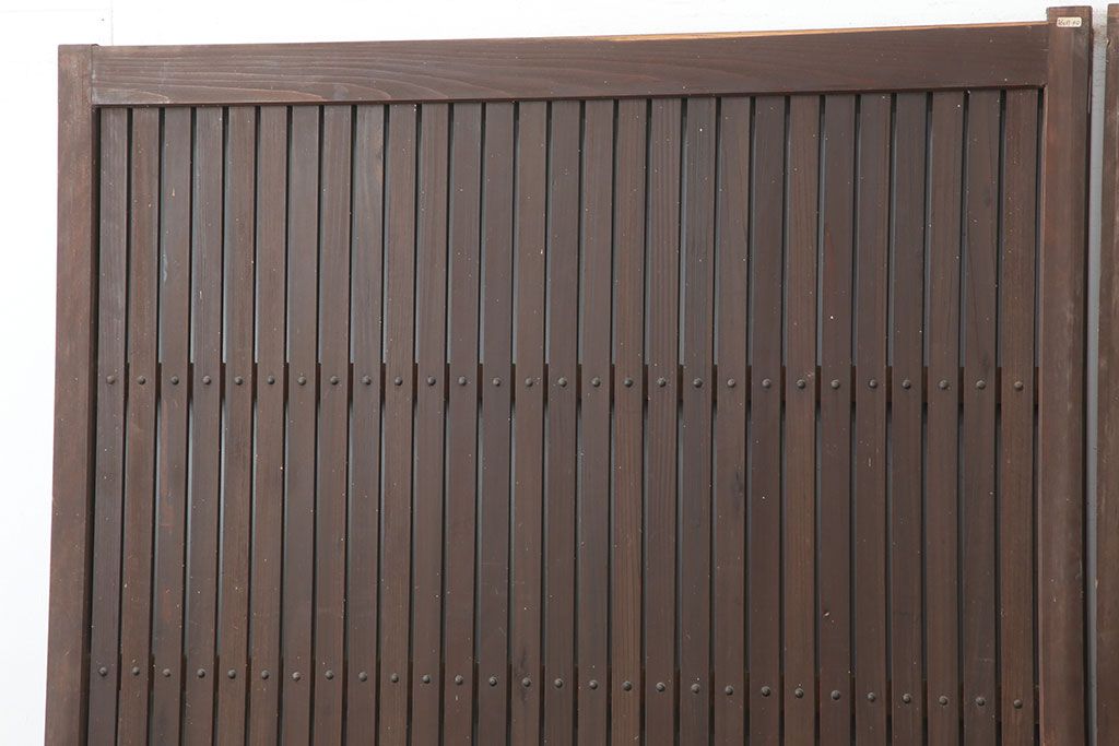 アンティーク建具　明治大正　レトロな雰囲気が魅力の平格子戸2枚セット(建具、引き戸)(R-036774)