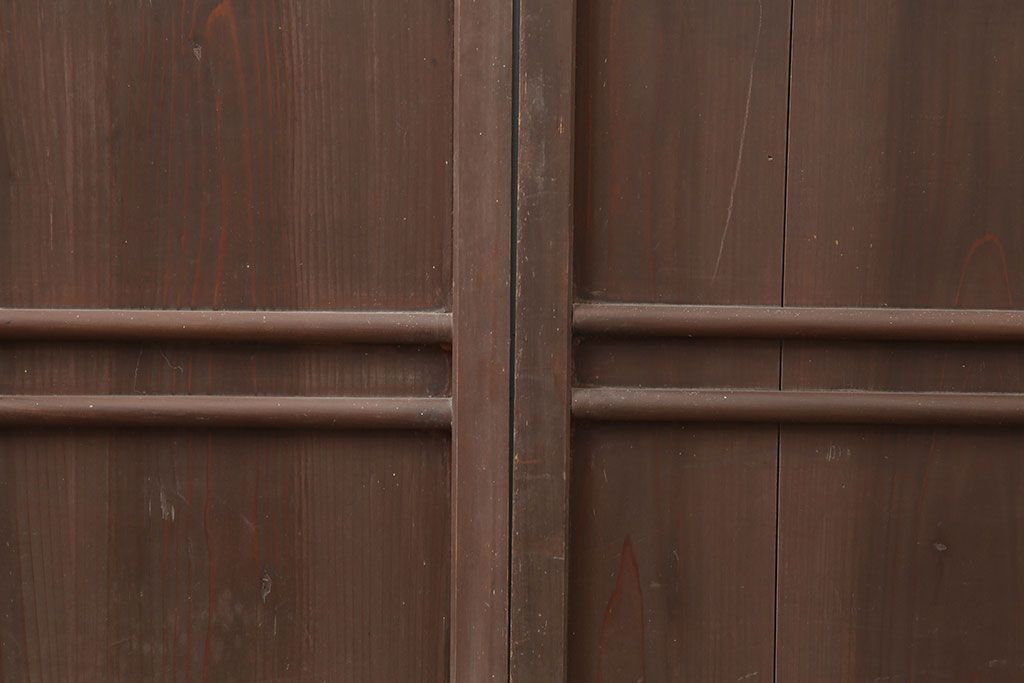 アンティーク建具　明治大正　レトロな雰囲気が魅力の平格子戸2枚セット(建具、引き戸)(R-036774)