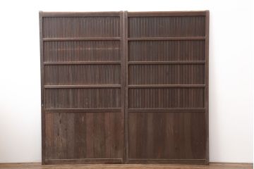 アンティーク建具　明治大正　レトロな雰囲気が魅力の平格子戸2枚セット(建具、引き戸)(R-036774)