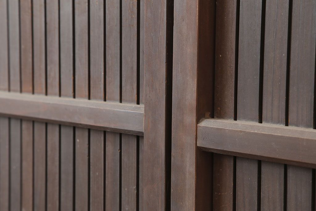 アンティーク建具　明治大正　レトロな雰囲気が魅力の平格子戸2枚セット(建具、引き戸)(R-036774)