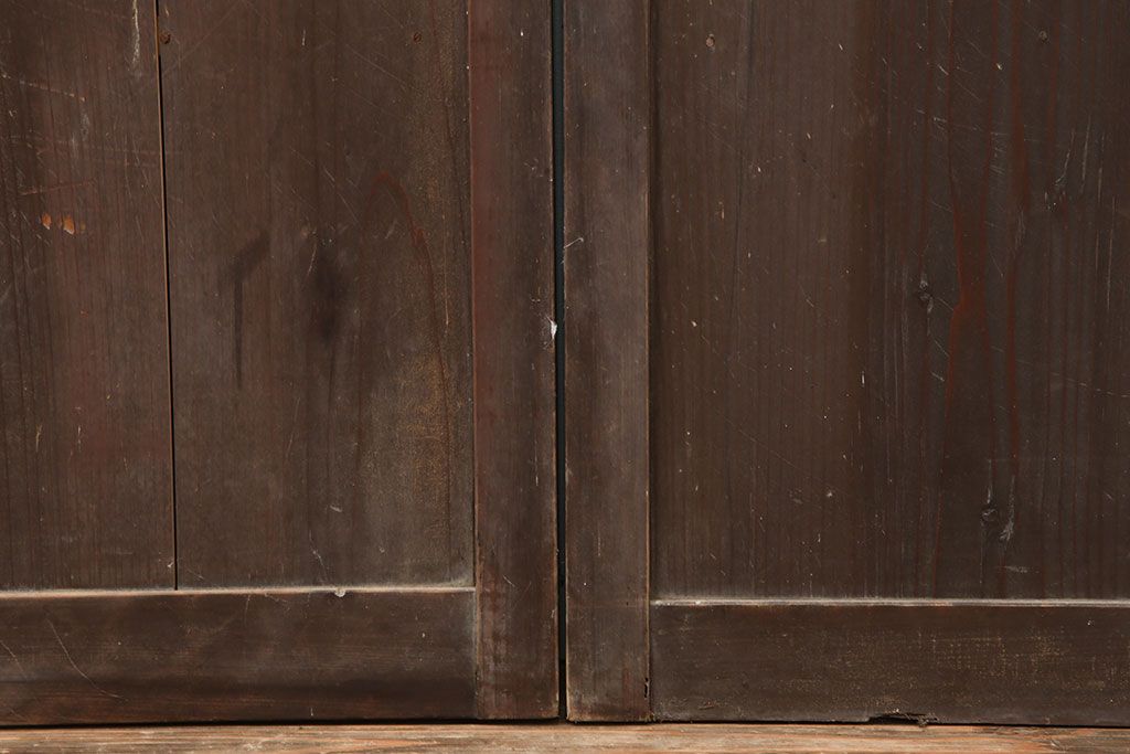 アンティーク建具　明治大正　レトロな雰囲気が魅力の平格子戸2枚セット(建具、引き戸)(R-036774)