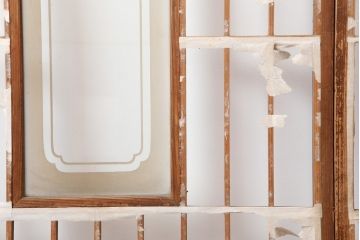 アンティーク建具　昭和初期　縦額入り幅狭障子戸4枚セット(引き戸、建具)(R-036775)
