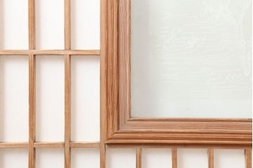 アンティーク建具　木味が魅力の縦額入り障子戸2枚セット(引き戸、建具)(R-036776)