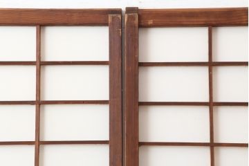 アンティーク建具　格子入り障子戸2枚セット(ガラス帯戸、引き戸、建具、格子戸)(R-036778)