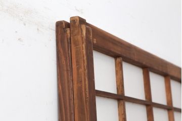 アンティーク建具　格子入り障子戸2枚セット(ガラス帯戸、引き戸、建具、格子戸)(R-036778)