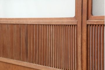 アンティーク建具　格子入り障子戸2枚セット(ガラス帯戸、引き戸、建具、格子戸)(R-036778)
