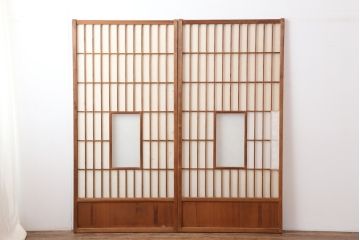 アンティーク建具　昭和初期　縦額入り障子戸2枚セット(引き戸、建具)(R-036779)