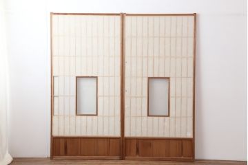 アンティーク建具　昭和初期　縦額入り障子戸2枚セット(引き戸、建具)(R-036779)
