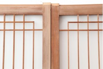 アンティーク建具　腰板ケヤキ　組子が魅力の大額入りガラス戸4枚セット(引き戸、建具)(R-036781)