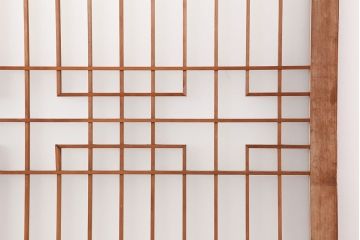 アンティーク建具　腰板ケヤキ　組子が魅力の大額入りガラス戸4枚セット(引き戸、建具)(R-036781)