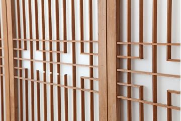 アンティーク建具　腰板ケヤキ　組子が魅力の大額入りガラス戸4枚セット(引き戸、建具)(R-036781)