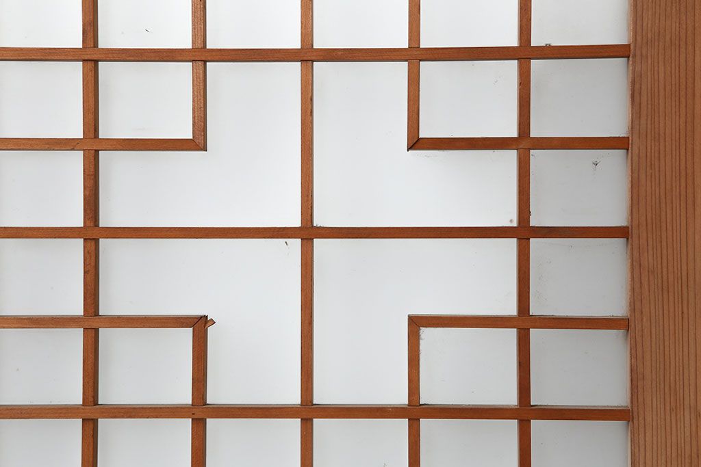 アンティーク建具　腰板ケヤキ　組子が魅力の大額入りガラス戸4枚セット(引き戸、建具)(R-036781)