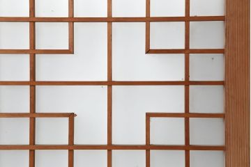 アンティーク建具　腰板ケヤキ　組子が魅力の大額入りガラス戸4枚セット(引き戸、建具)(R-036781)