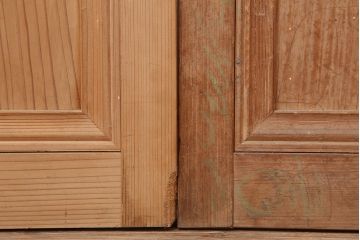 アンティーク建具　腰板ケヤキ　組子が魅力の大額入りガラス戸4枚セット(引き戸、建具)(R-036781)