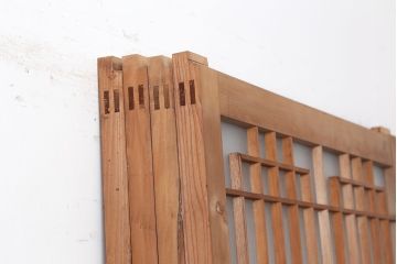 アンティーク建具　腰板ケヤキ　組子が魅力の大額入りガラス戸4枚セット(引き戸、建具)(R-036781)