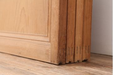 アンティーク建具　腰板ケヤキ　組子が魅力の大額入りガラス戸4枚セット(引き戸、建具)(R-036781)