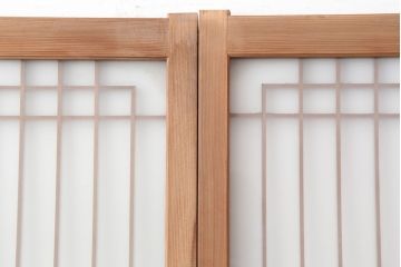 アンティーク建具　腰板ケヤキ　組子が魅力の大額入りガラス戸4枚セット(引き戸、建具)(R-036781)